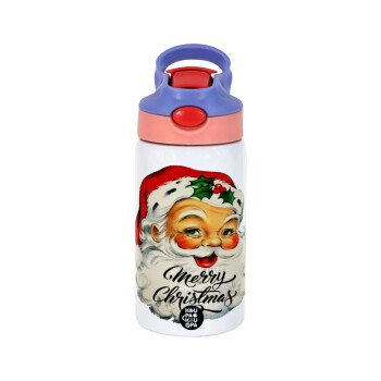 Santa vintage, Children's hot water bottle, stainless steel, with safety straw, pink/purple (350ml)
