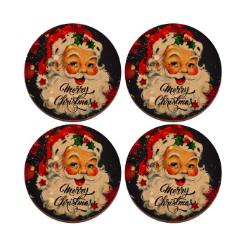 Santa vintage, ΣΕΤ x4 Σουβέρ ξύλινα στρογγυλά plywood (9cm)