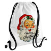 Santa vintage, Τσάντα πλάτης πουγκί GYMBAG λευκή, με τσέπη (40x48cm) & χονδρά κορδόνια
