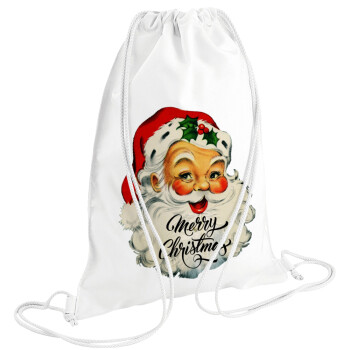 Santa vintage, Τσάντα πλάτης πουγκί GYMBAG λευκή (28x40cm)