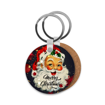 Santa vintage, Μπρελόκ Ξύλινο στρογγυλό MDF Φ5cm