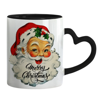 Santa vintage, Mug heart black handle, ceramic, 330ml