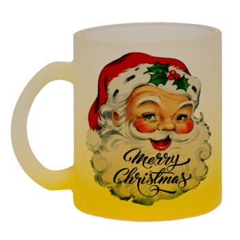 Santa vintage, Κούπα γυάλινη δίχρωμη με βάση το κίτρινο ματ, 330ml