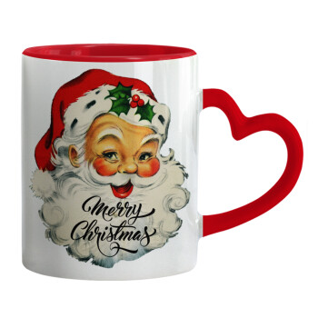 Santa vintage, Mug heart red handle, ceramic, 330ml