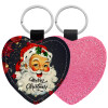 Μπρελόκ PU δερμάτινο glitter καρδιά ΡΟΖ