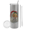 Tumbler stainless steel Silver 600ml, with metal straw & cleaning brush