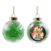 Transparent Christmas tree ball ornament with green filling 8cm