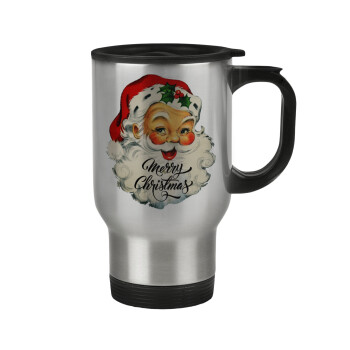 Santa vintage, Stainless steel travel mug with lid, double wall 450ml