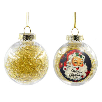 Santa vintage, Χριστουγεννιάτικη μπάλα δένδρου διάφανη με χρυσό γέμισμα 8cm