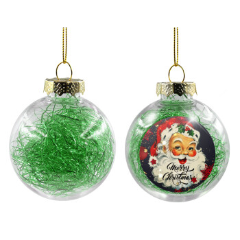 Santa vintage, Transparent Christmas tree ball ornament with green filling 8cm