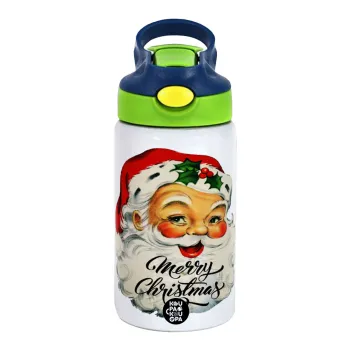 Santa vintage, Παιδικό παγούρι θερμό, ανοξείδωτο, με καλαμάκι ασφαλείας, πράσινο/μπλε (350ml)