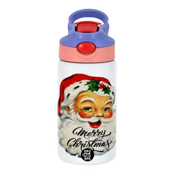 Santa vintage, Παιδικό παγούρι θερμό, ανοξείδωτο, με καλαμάκι ασφαλείας, ροζ/μωβ (350ml)
