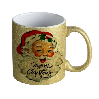 Santa vintage, Κούπα Χρυσή Glitter που γυαλίζει, κεραμική, 330ml
