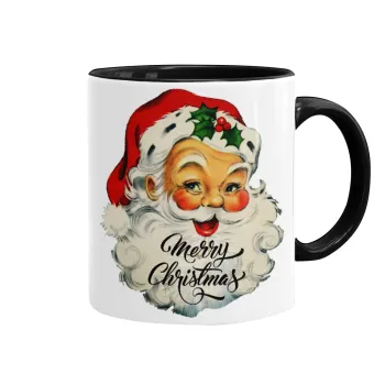 Santa vintage, Κούπα χρωματιστή μαύρη, κεραμική, 330ml