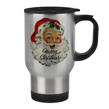 Santa vintage, Κούπα ταξιδιού ανοξείδωτη με καπάκι, διπλού τοιχώματος (θερμό) 450ml