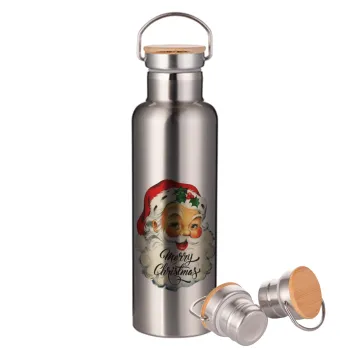 Santa vintage, Stainless steel Silver with wooden lid (bamboo), double wall, 750ml