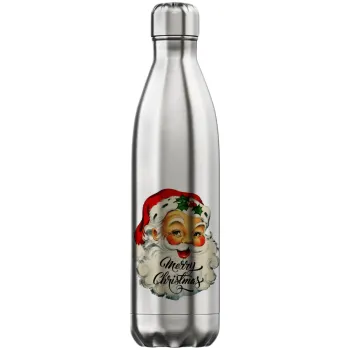 Santa vintage, Μεταλλικό παγούρι θερμός Inox (Stainless steel), διπλού τοιχώματος, 750ml