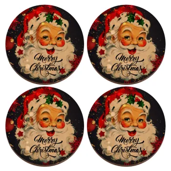 Santa vintage, ΣΕΤ x4 Σουβέρ ξύλινα στρογγυλά plywood (9cm)