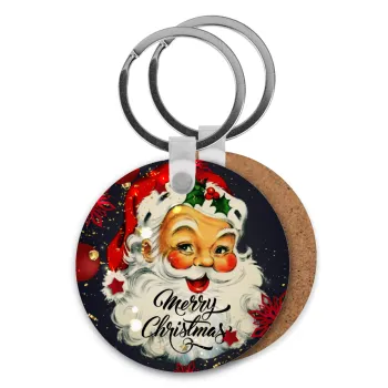 Santa vintage, Μπρελόκ Ξύλινο στρογγυλό MDF Φ5cm