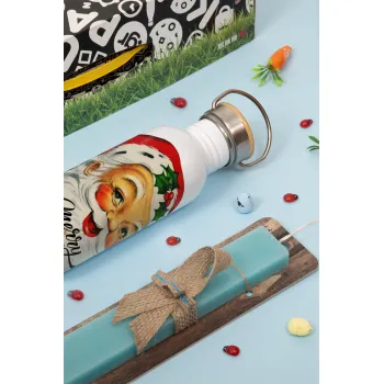 Santa vintage, Πασχαλινή Λαμπάδα με παγούρι μεταλλικό (620ml, stainless steel) & κερί αρωματικό πλακέ (30cm) (ΤΙΡΚΟΥΑΖ)