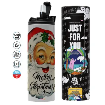 Santa vintage, Tumbler ποτήρι θερμό ΓΚΡΙ από ανοξείδωτο ατσάλι 600ml