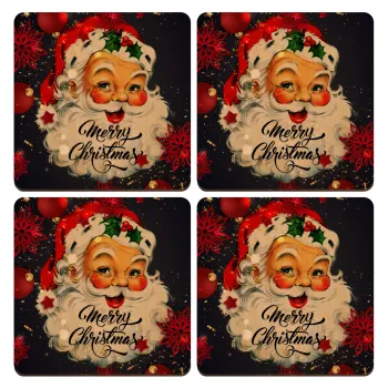 Santa vintage, ΣΕΤ x4 Σουβέρ ξύλινα τετράγωνα plywood (9cm)