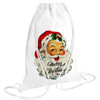 Santa vintage, Τσάντα πλάτης πουγκί GYMBAG λευκή (28x40cm)