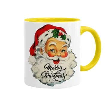 Santa vintage, Κούπα χρωματιστή κίτρινη, κεραμική, 330ml