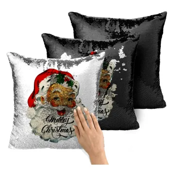 Santa vintage, Μαξιλάρι καναπέ Μαγικό Μαύρο με πούλιες 40x40cm περιέχεται το γέμισμα