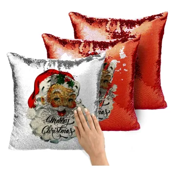 Santa vintage, Μαξιλάρι καναπέ Μαγικό Κόκκινο με πούλιες 40x40cm περιέχεται το γέμισμα