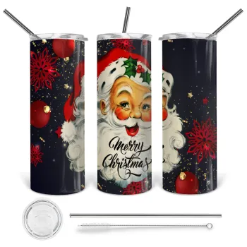 Santa vintage, Tumbler stainless steel 600ml, with metal straw & cleaning brush