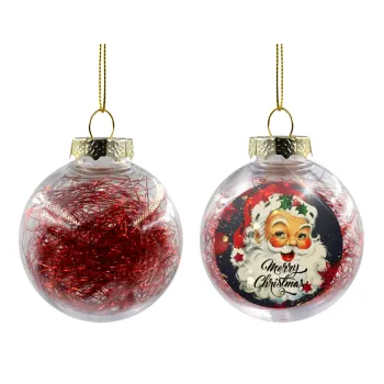 Santa vintage, Transparent Christmas tree ball ornament with red filling 8cm