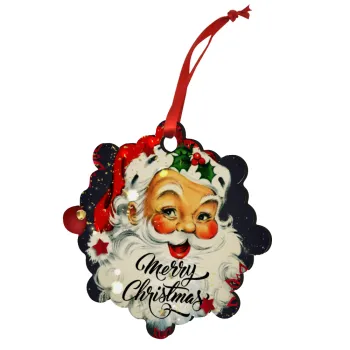 Santa vintage, Στολίδι Χριστουγεννιάτικο στολίδι snowflake ξύλινο 7.5cm