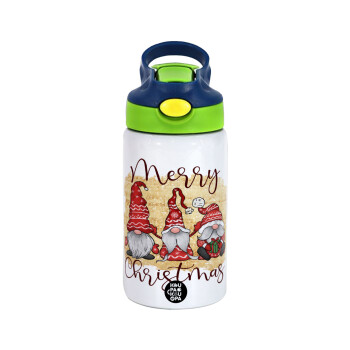 Xmas Elves, Children's hot water bottle, stainless steel, with safety straw, green, blue (350ml)