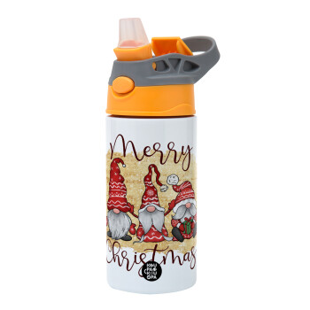 Xmas Elves, Παιδικό παγούρι θερμό, ανοξείδωτο, με καλαμάκι ασφαλείας, Πορτοκαλί/Γκρι (360ml) BPA-FREE
