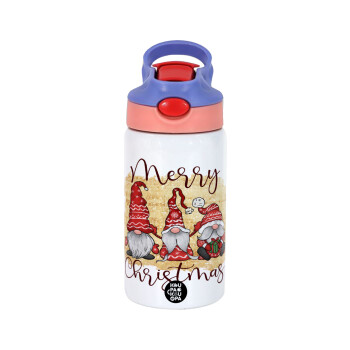 Xmas Elves, Children's hot water bottle, stainless steel, with safety straw, pink/purple (350ml)