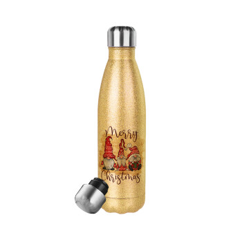 Xmas Elves, Glitter gold stainless steel thermos bottle, double-walled, 500ml