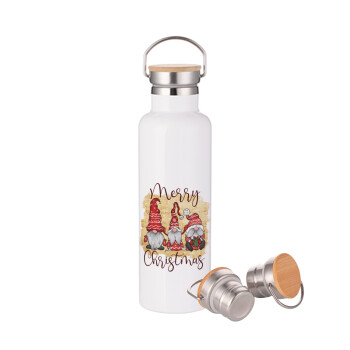Xmas Elves, Stainless steel White with wooden lid (bamboo), double wall, 750ml