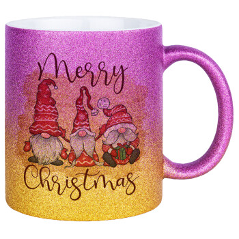 Xmas Elves, Κούπα Χρυσή/Ροζ Glitter, κεραμική, 330ml
