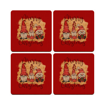 Xmas Elves, ΣΕΤ x4 Σουβέρ ξύλινα τετράγωνα plywood (9cm)