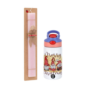 Xmas Elves, Πασχαλινό Σετ, Παιδικό παγούρι θερμό, ανοξείδωτο, με καλαμάκι ασφαλείας, ροζ/μωβ (350ml) & πασχαλινή λαμπάδα αρωματική πλακέ (30cm) (ΡΟΖ)