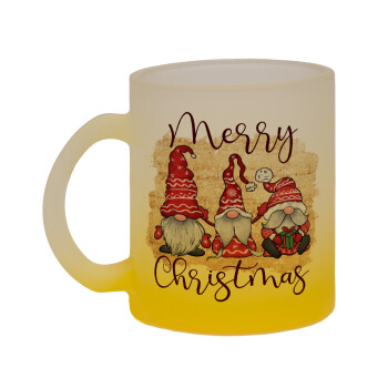 Xmas Elves, Κούπα γυάλινη δίχρωμη με βάση το κίτρινο ματ, 330ml