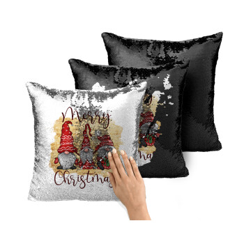 Xmas Elves, Μαξιλάρι καναπέ Μαγικό Μαύρο με πούλιες 40x40cm περιέχεται το γέμισμα