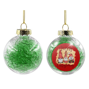Xmas Elves, Transparent Christmas tree ball ornament with green filling 8cm