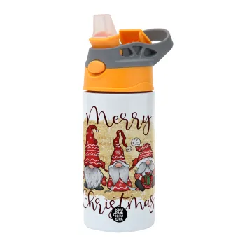Xmas Elves, Παιδικό παγούρι θερμό, ανοξείδωτο, με καλαμάκι ασφαλείας, Πορτοκαλί/Γκρι (360ml) BPA-FREE