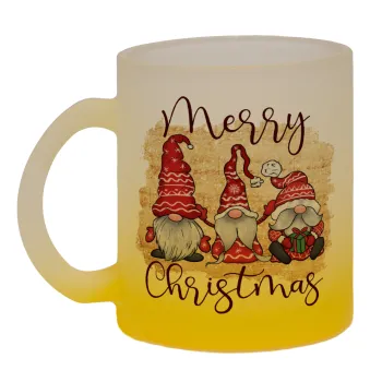 Xmas Elves, Κούπα γυάλινη δίχρωμη με βάση το κίτρινο ματ, 330ml
