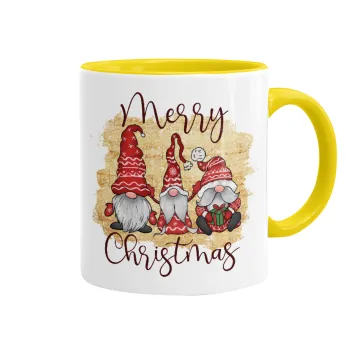 Xmas Elves, Κούπα χρωματιστή κίτρινη, κεραμική, 330ml