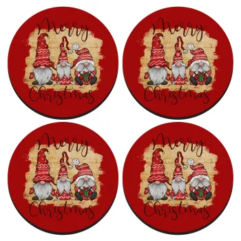 Xmas Elves, ΣΕΤ 4 Σουβέρ ξύλινα στρογγυλά (9cm)