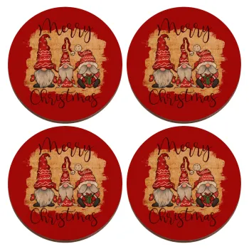 Xmas Elves, ΣΕΤ x4 Σουβέρ ξύλινα στρογγυλά plywood (9cm)