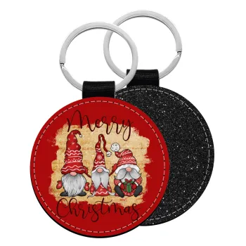 Xmas Elves, Μπρελόκ Δερματίνη, στρογγυλό ΜΑΥΡΟ (5cm)